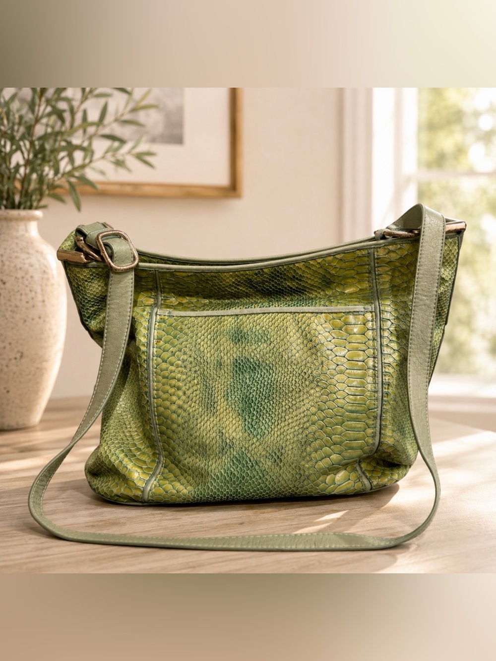 Brighton Green turquoise Snakeskin Hobo crossbody Bag